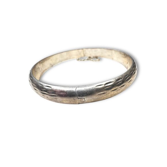 Vintage Sterling Silver Hinged Bangle Bracelet Safety Chain 7.25 K925TH - Picture 3 of 9